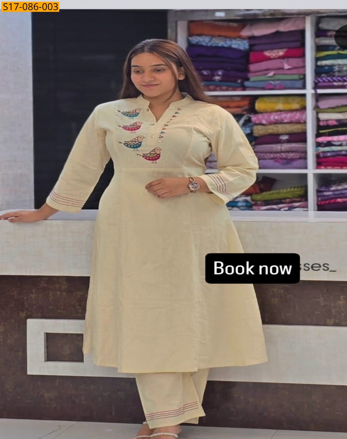 Half white Fancy Cotton Kurti with Pant set 