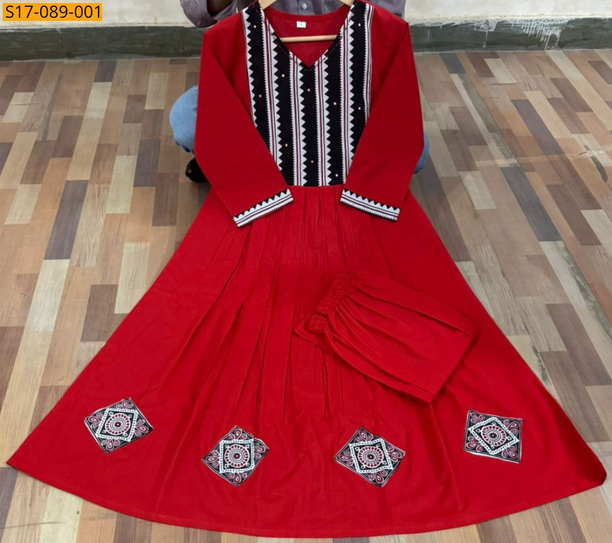 Red Fancy Kurti Palazzo Set
