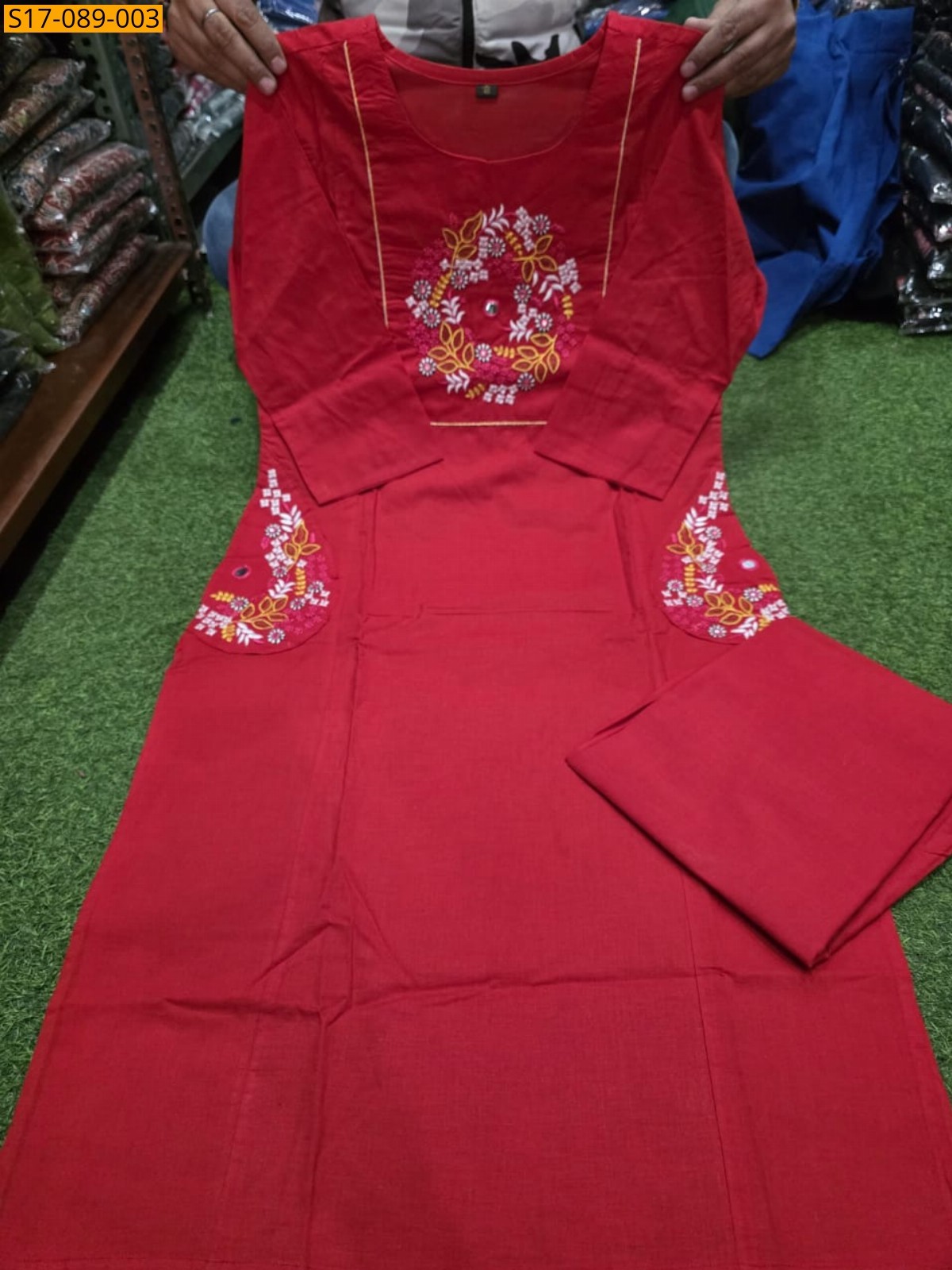 Red Fancy Kurti Palazzo Set