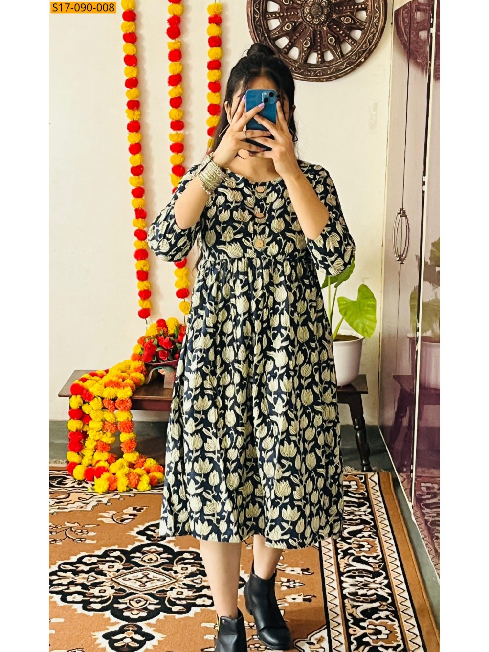 Cotton Hand Printed Knee Length Kurti