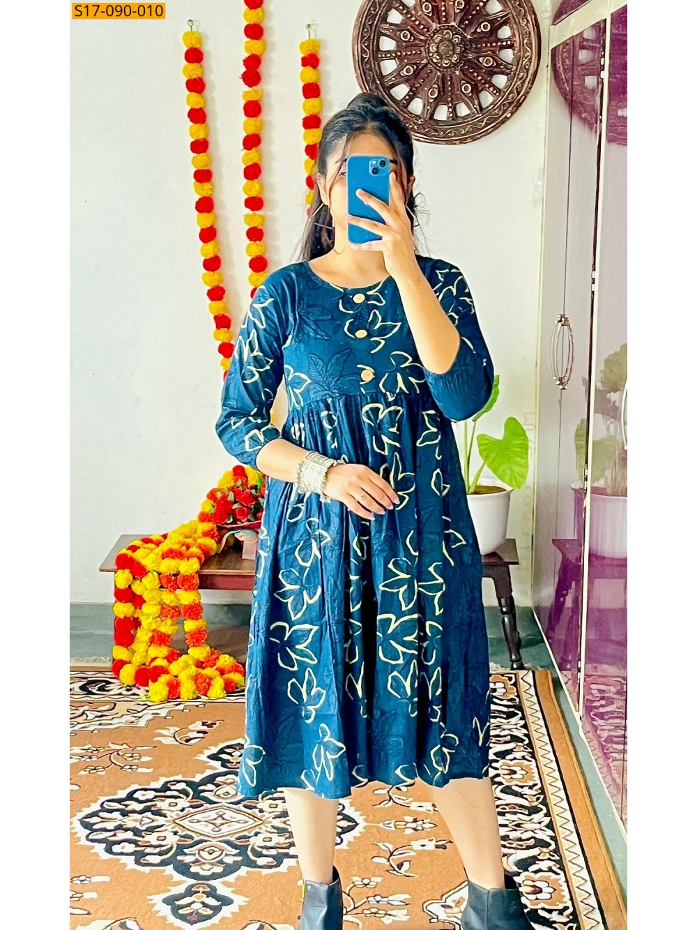 Cotton Hand Printed Knee Length Kurti