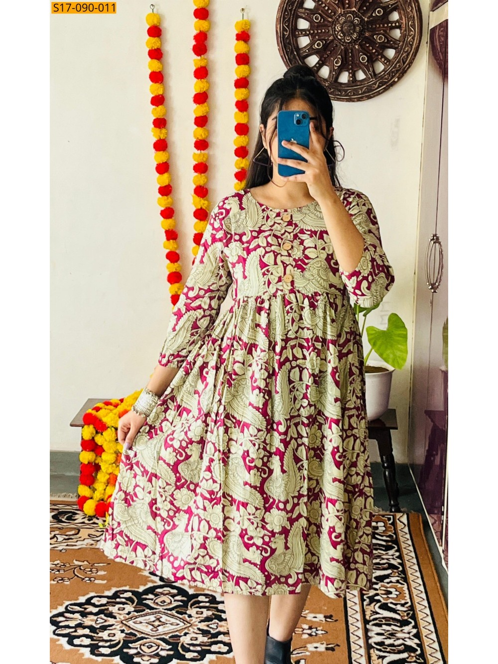 Cotton Hand Printed Knee Length Kurti