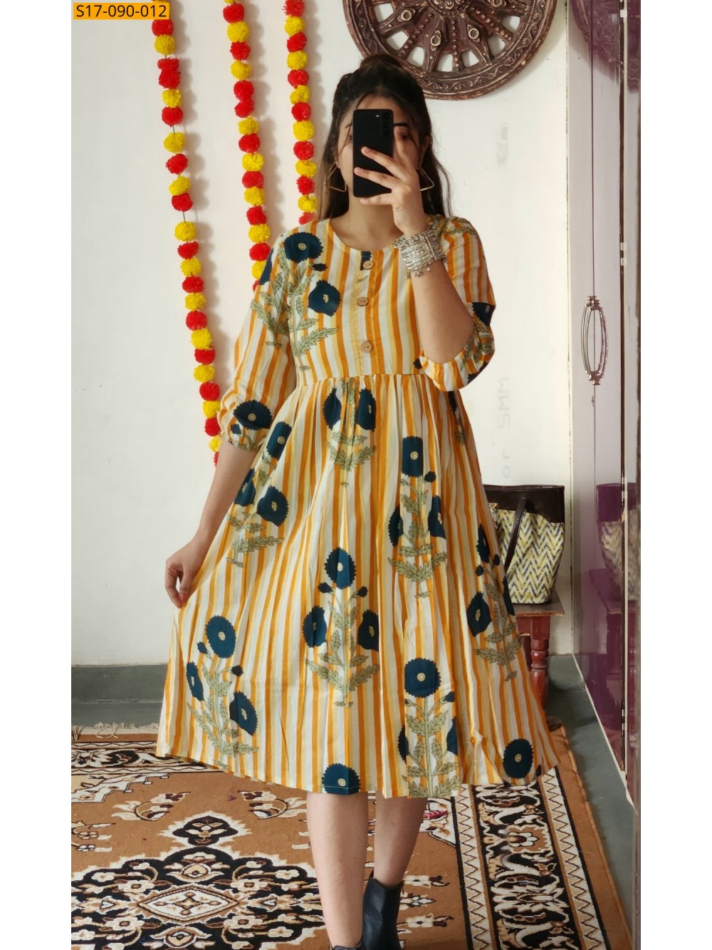Cotton Hand Printed Knee Length Kurti