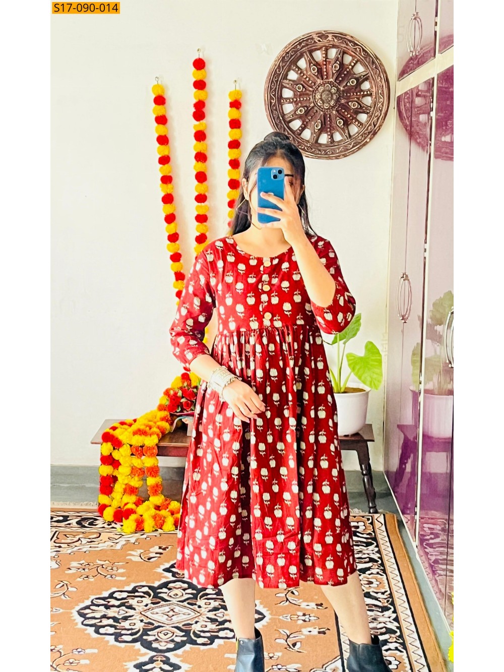 Cotton Hand Printed Knee Length Kurti