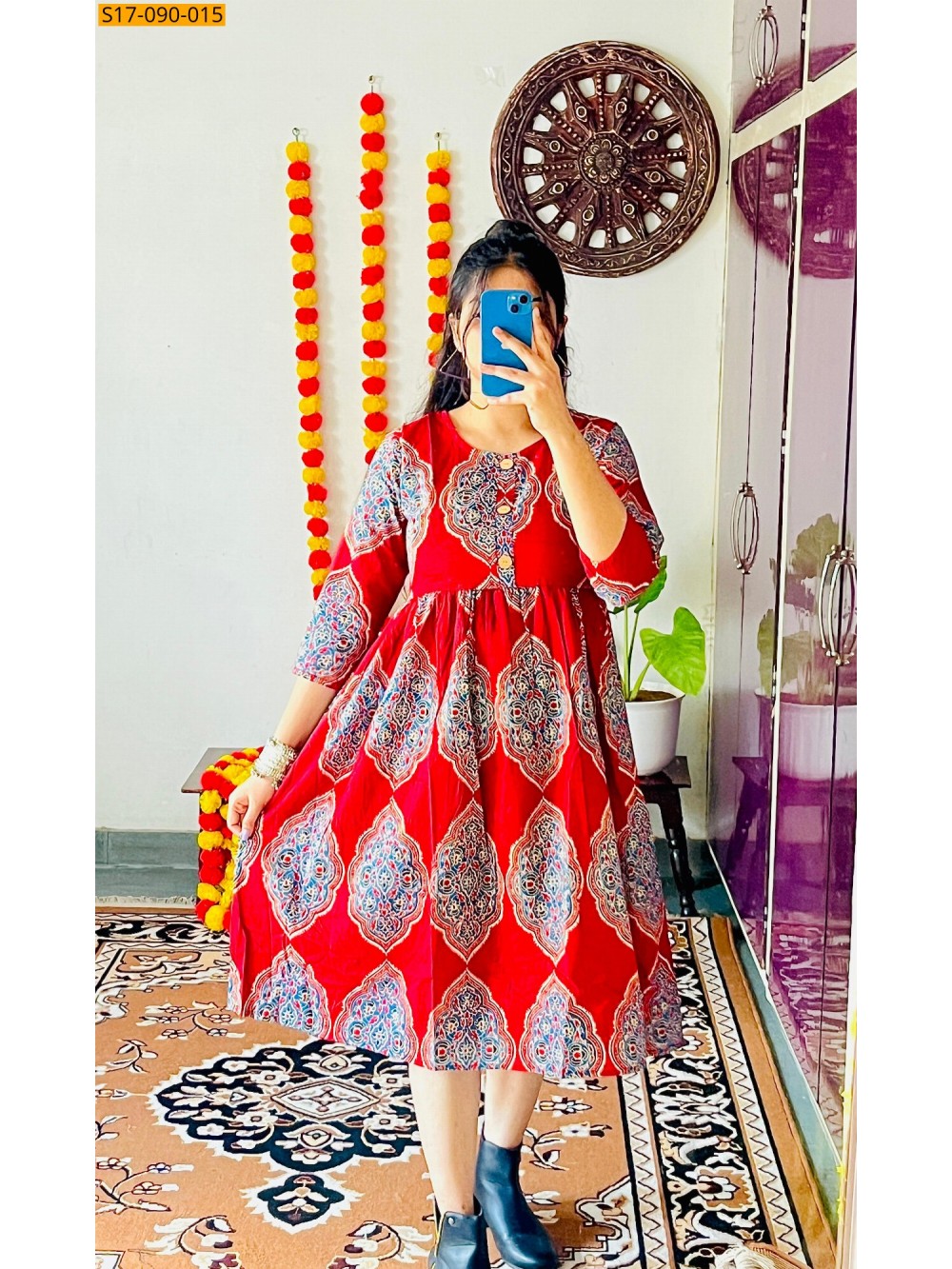 Cotton Hand Printed Knee Length Kurti