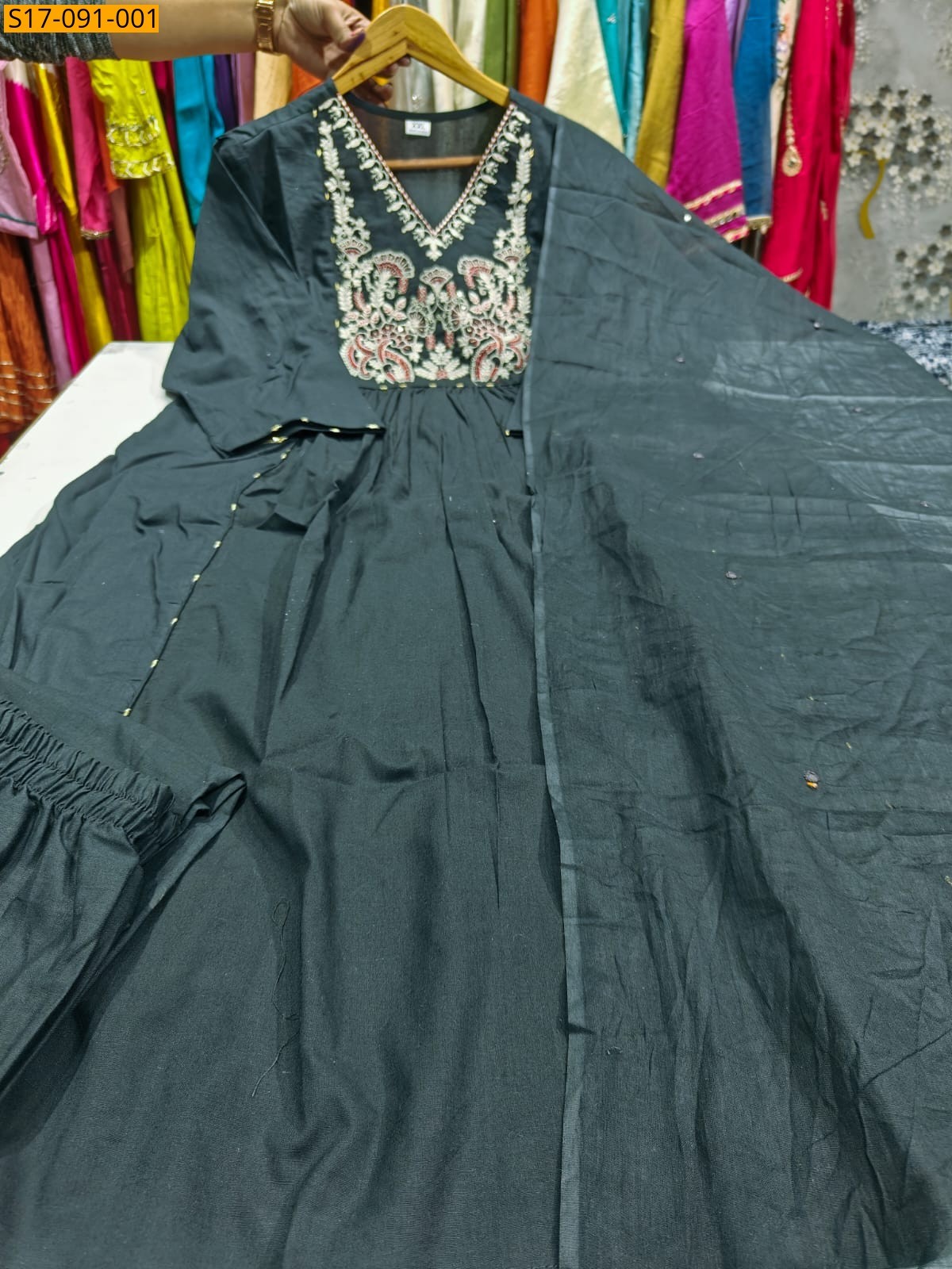 Gray Fancy Cotton Kurti Three Piece Suit Set