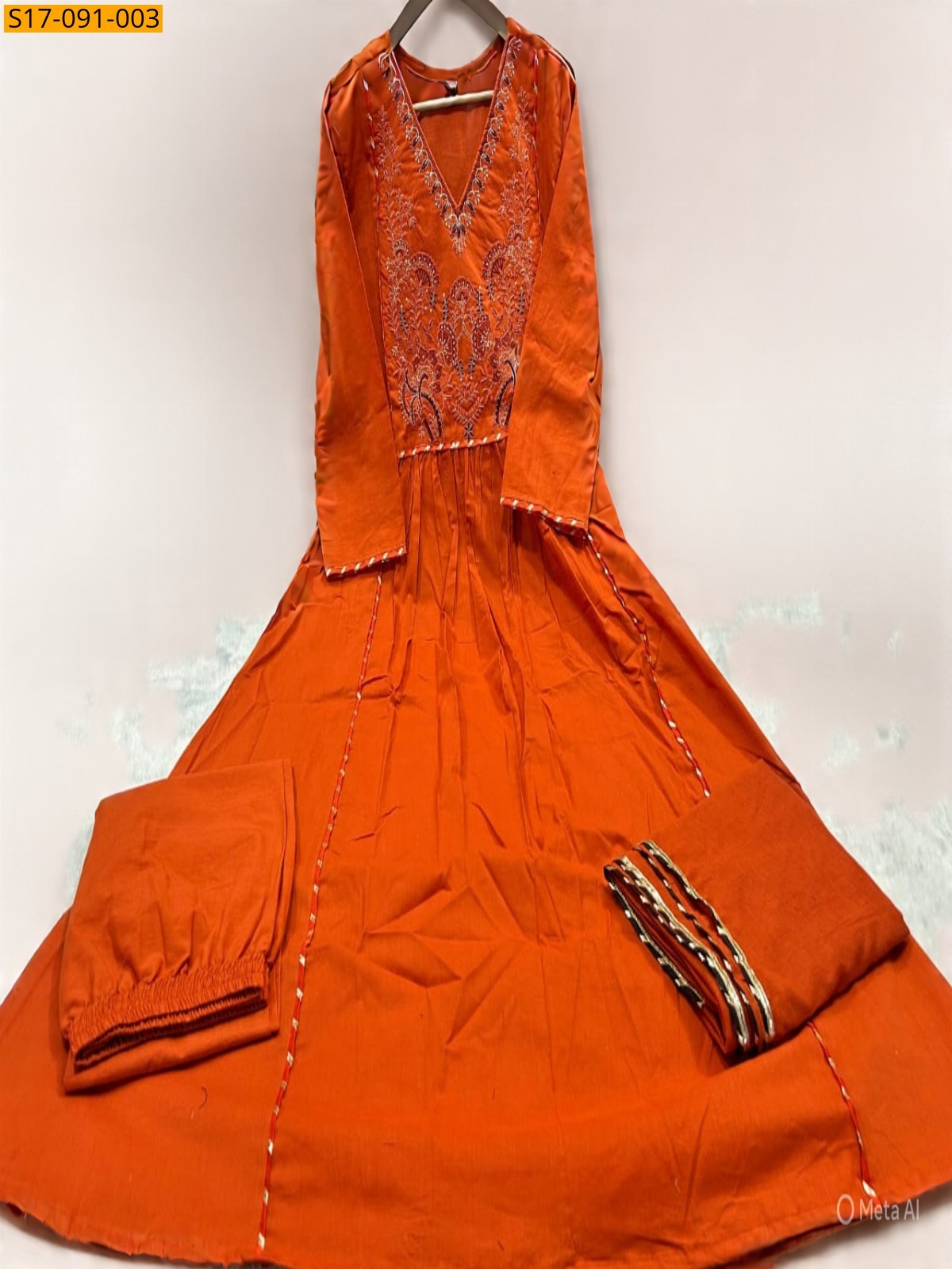 Orange Fancy Cotton Kurti Three Piece Suit Set