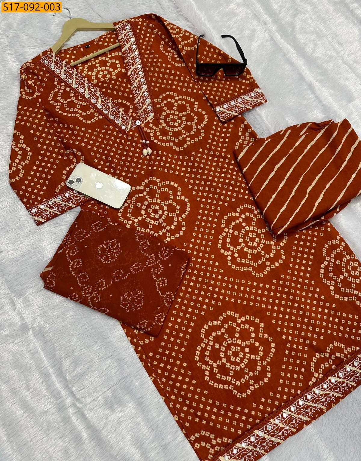 Brown Fancy Cotton Kurti with plazzo dupatta set