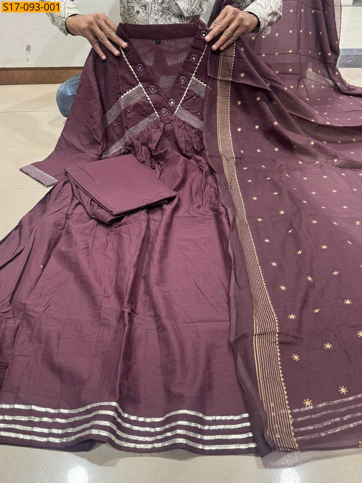 Coffee brown Fancy Cotton Kurti Three Piece Suit Set