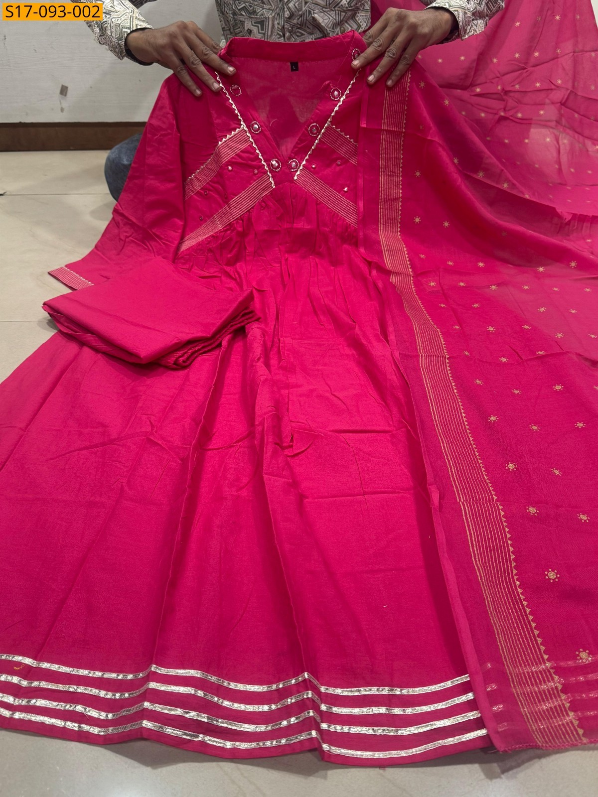 Pink Fancy Cotton Kurti Three Piece Suit Set