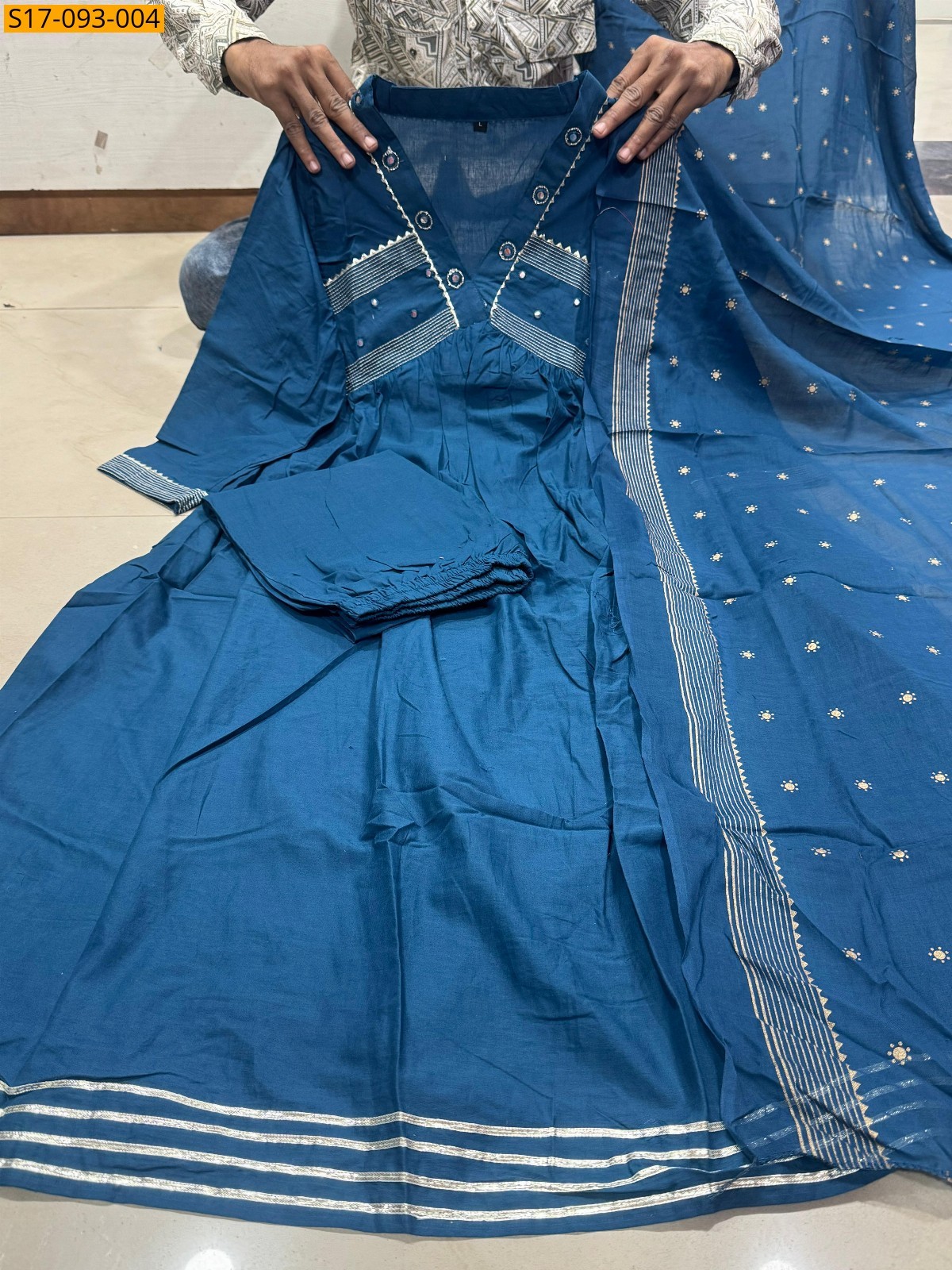 Blue Fancy Cotton Kurti Three Piece Suit Set