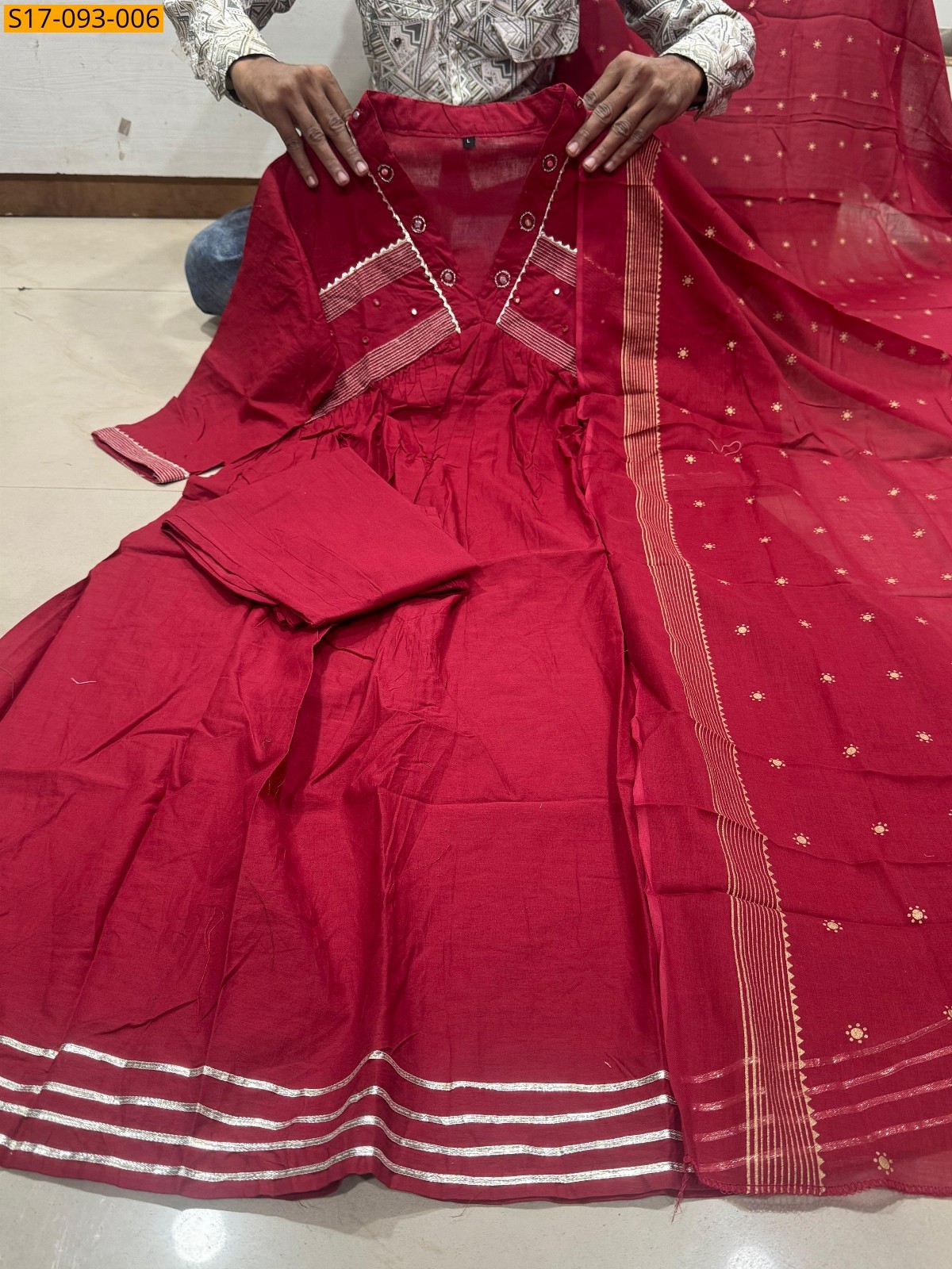 Maroon Fancy Cotton Kurti Three Piece Suit Set