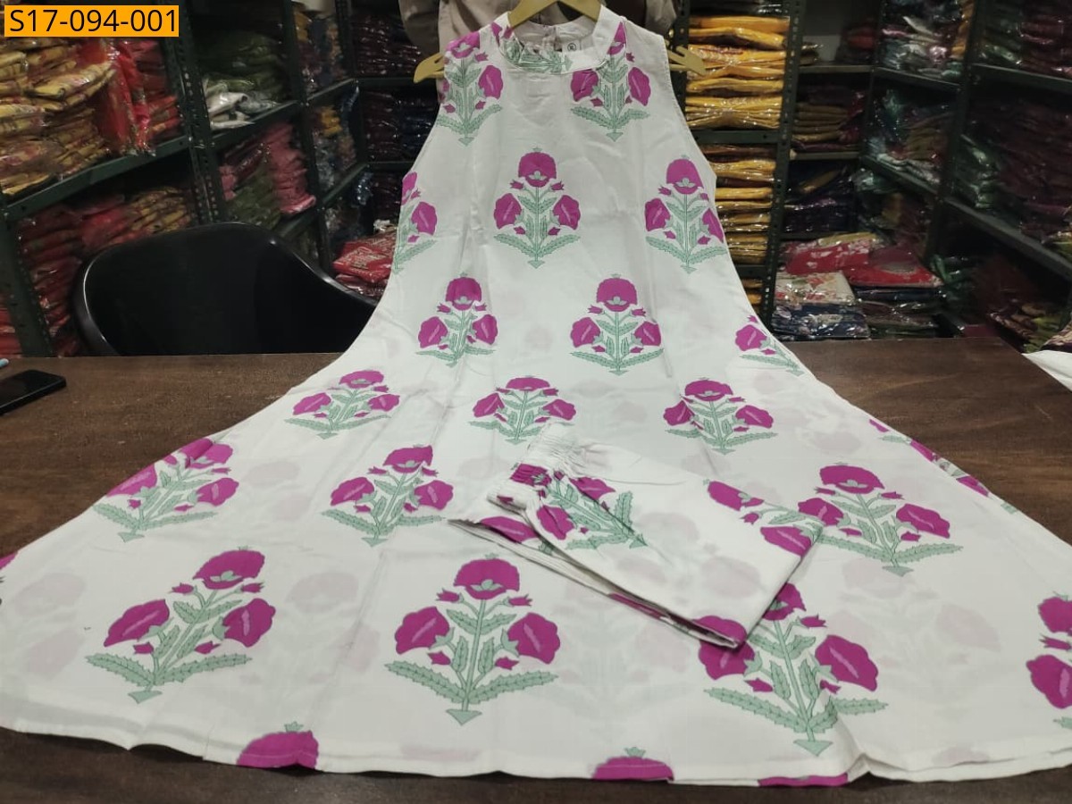White Floral Fine cotton kurti Palazza set