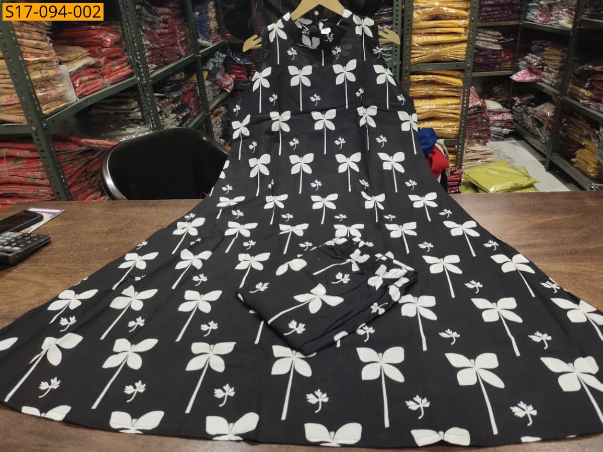 Black Floral Fine cotton kurti Palazza set