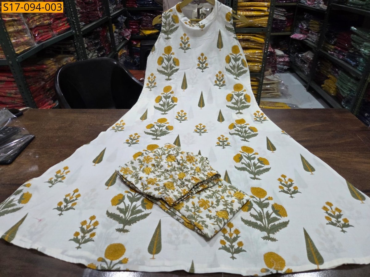 White Floral Fine cotton kurti Palazza set