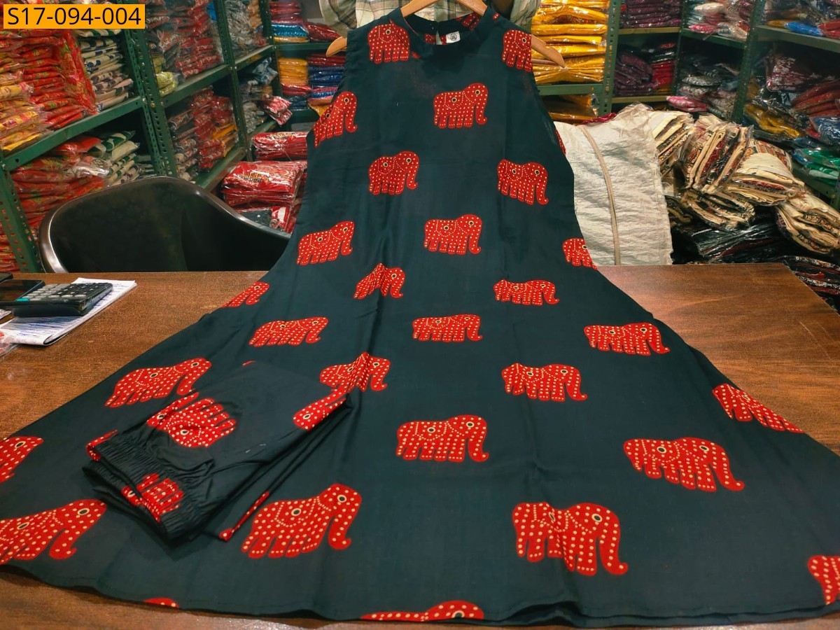 Dark green Floral Fine cotton kurti Palazza set