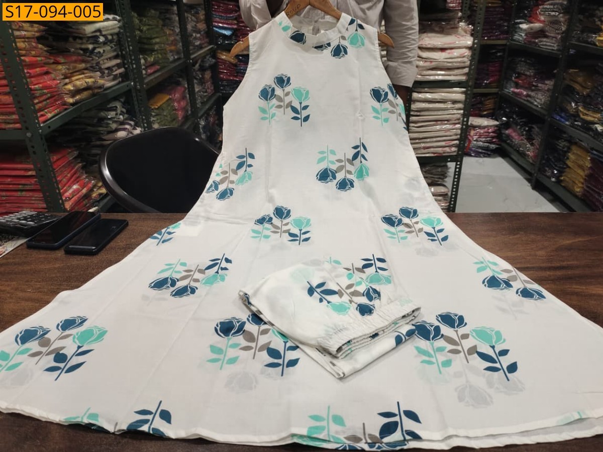 White Floral Fine cotton kurti Palazza set