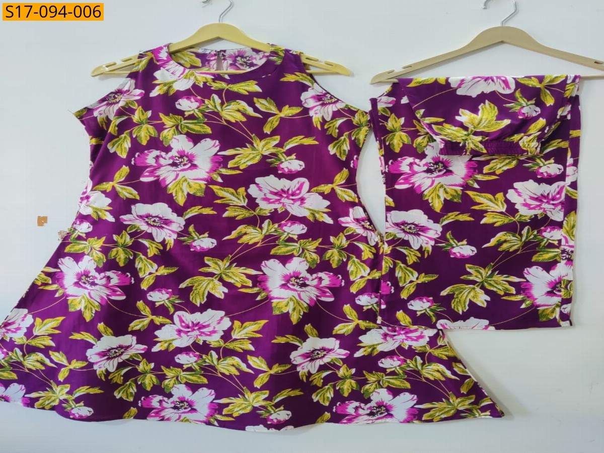 Purple Floral Fine cotton kurti Palazza set