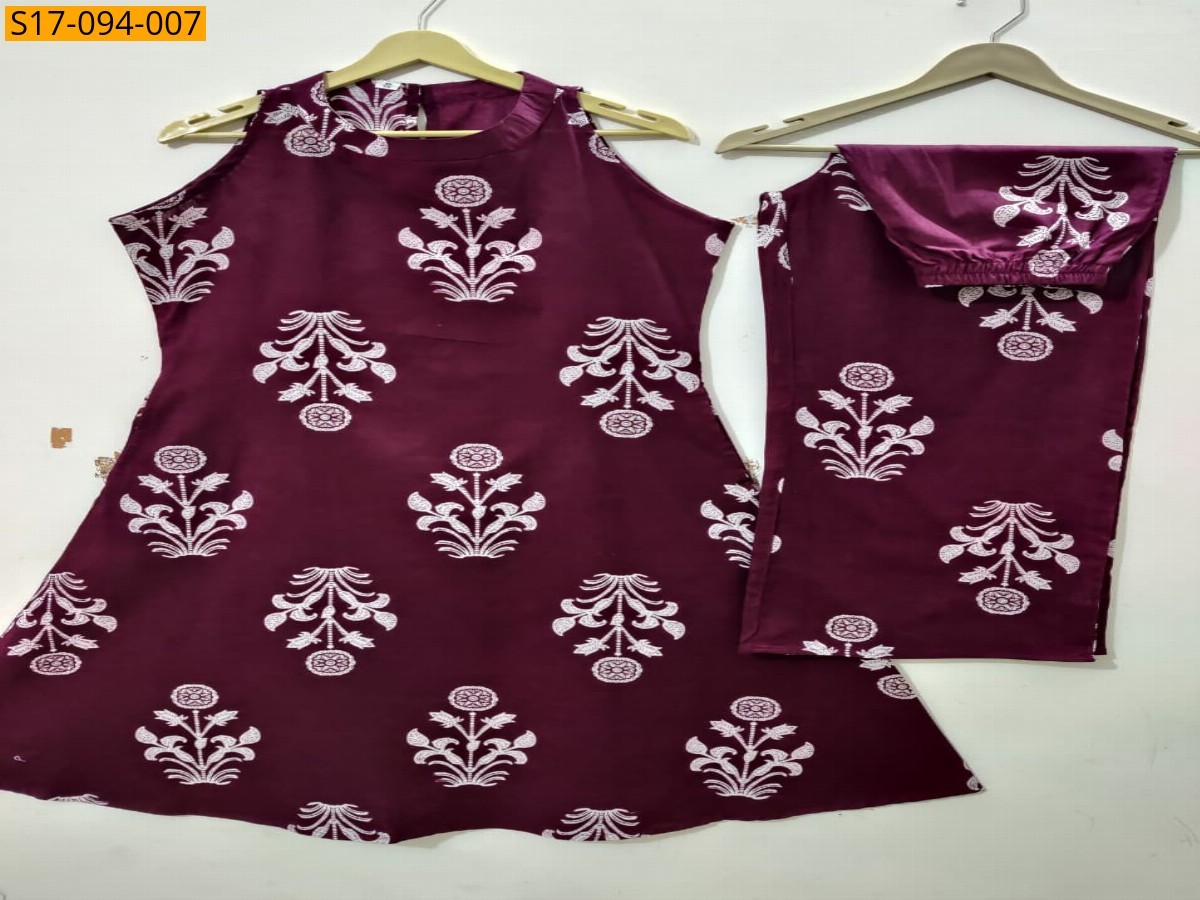 Maroon Floral Fine cotton kurti Palazza set