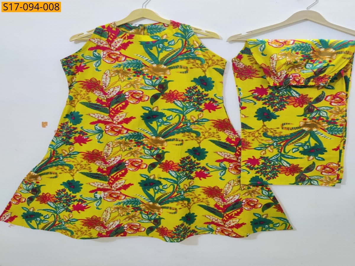 Yellow Floral Fine cotton kurti Palazza set