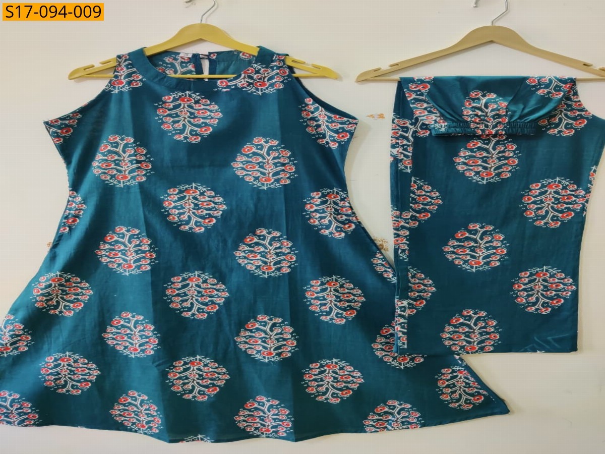 Blue Floral Fine cotton kurti Palazza set