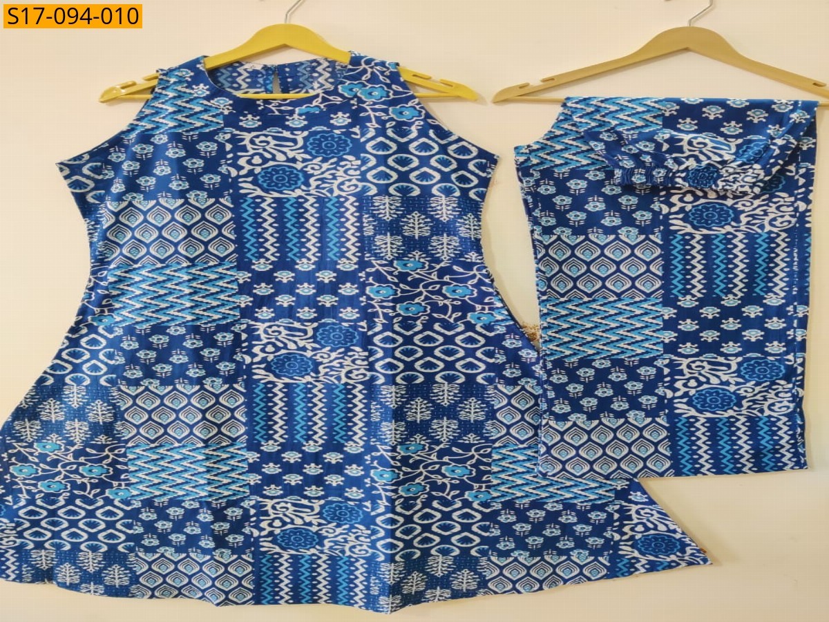 Blue Floral Fine cotton kurti Palazza set