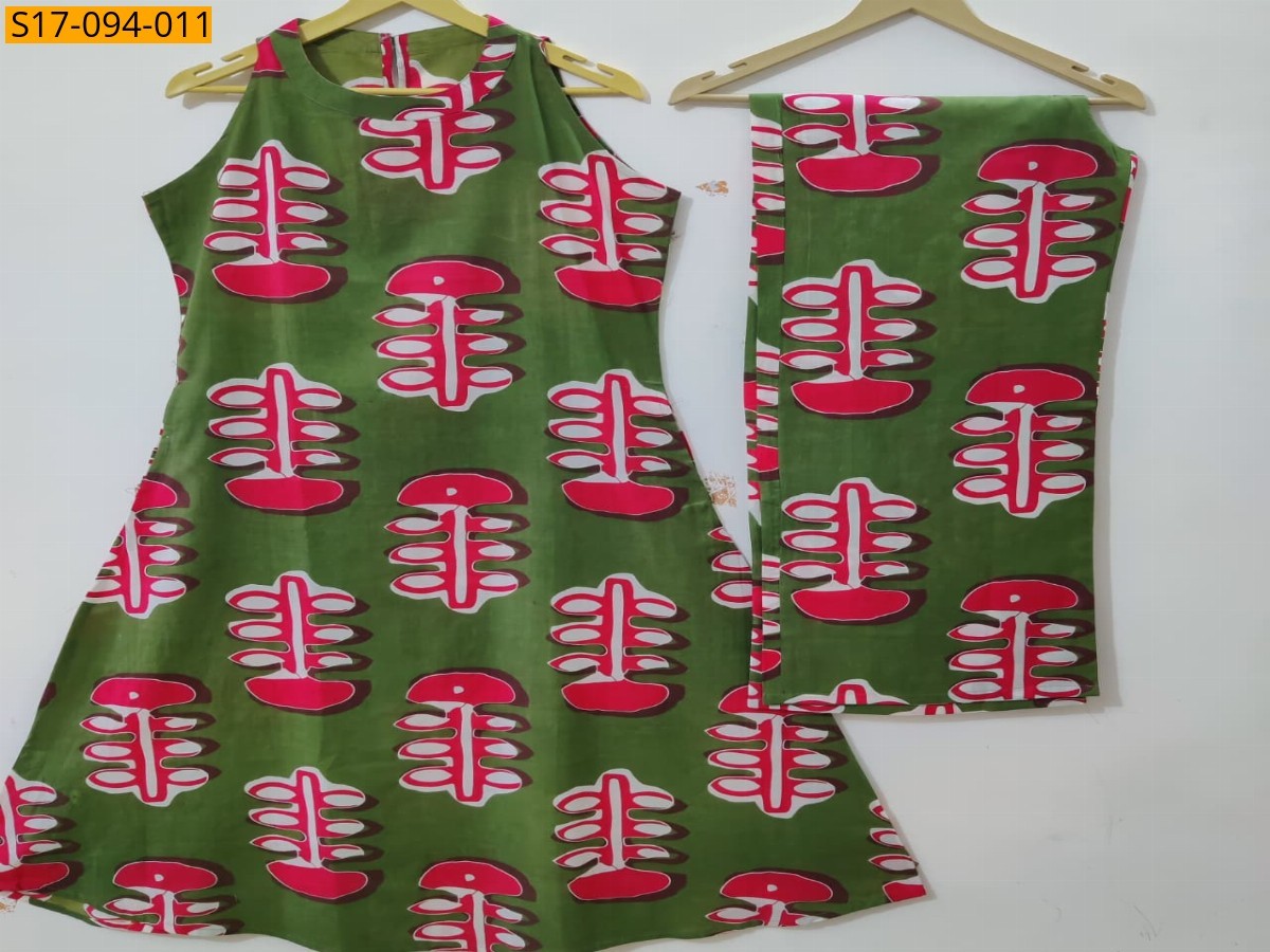 Green Floral Fine cotton kurti Palazza set