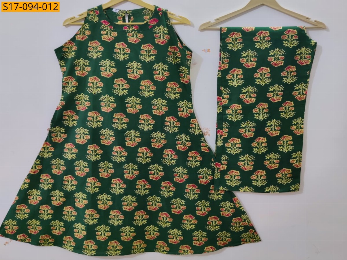 Greem Floral Fine cotton kurti Palazza set