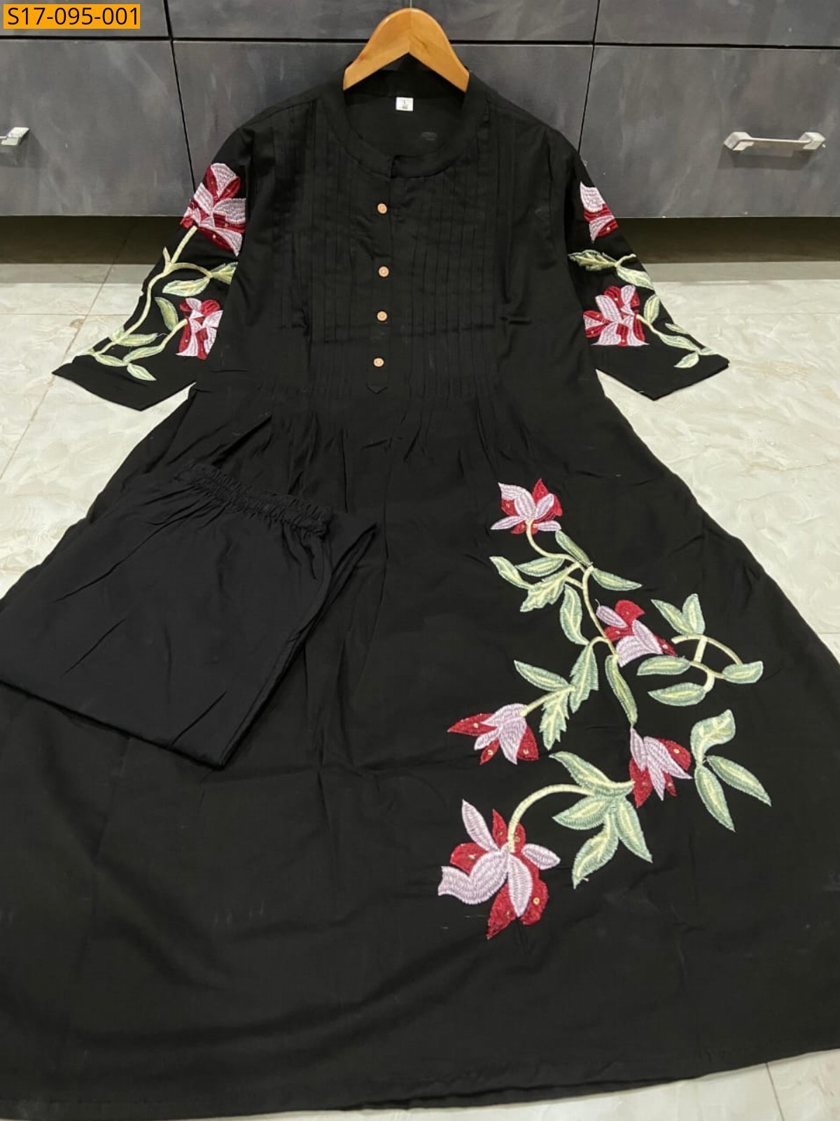 Black Fancy Cotton Kurti with Pant set