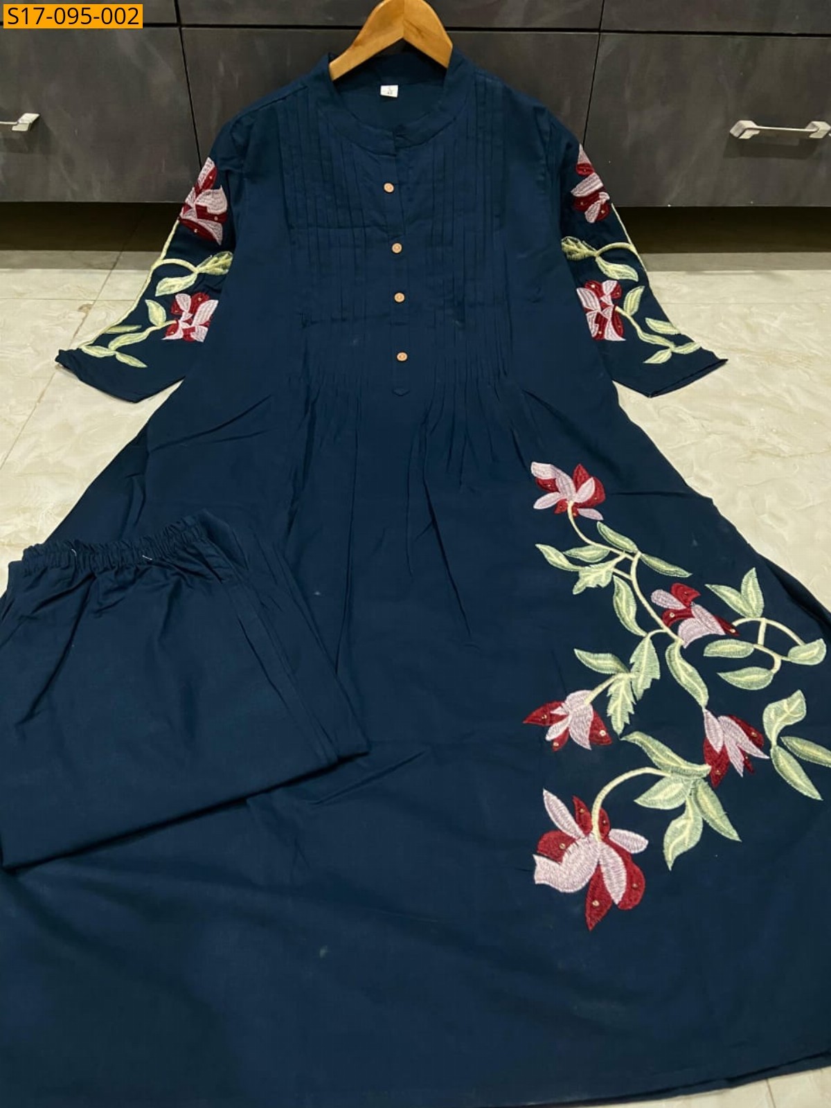 Navy blue Fancy Cotton Kurti with Pant set