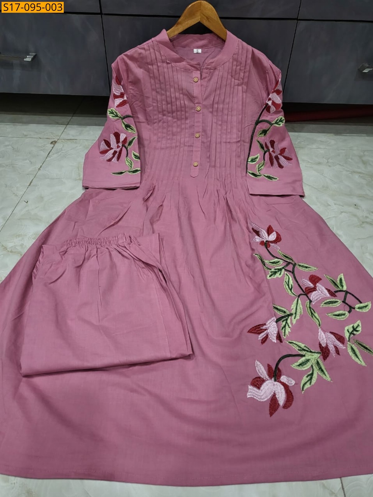 Pink Fancy Cotton Kurti with Pant set