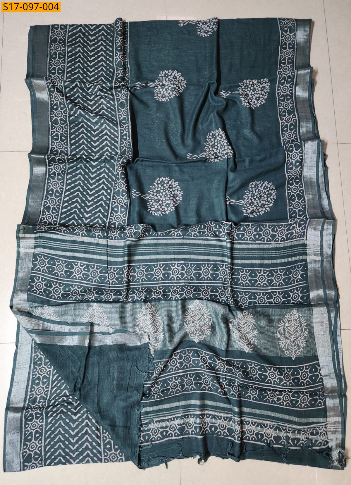 Handblock print linen cotton saree