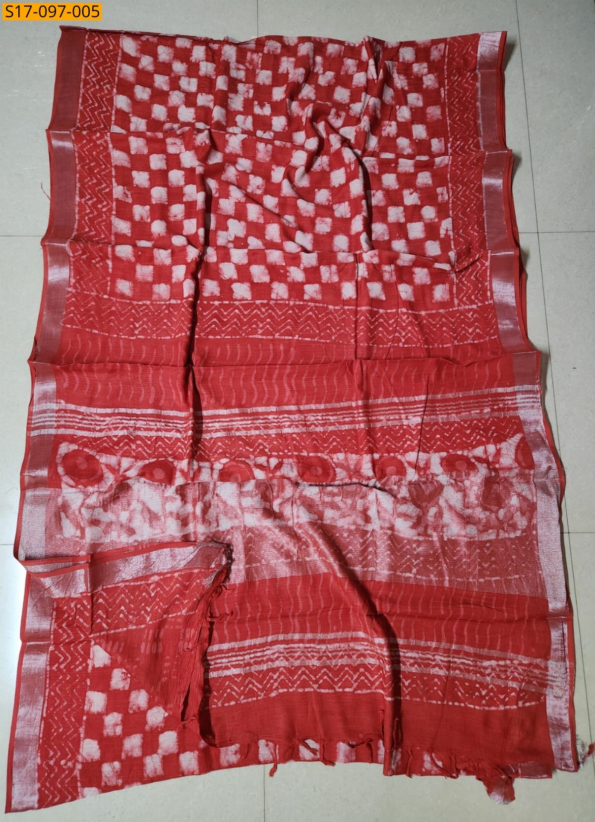 Handblock print linen cotton saree