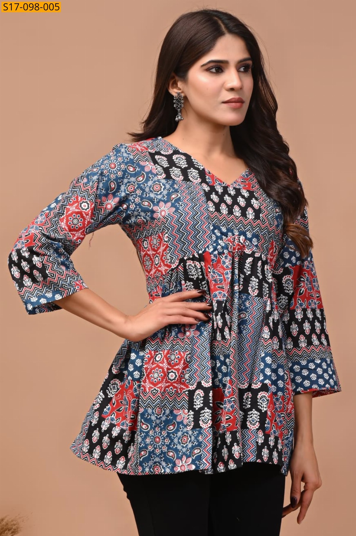 Multi Color Cotton Aliya Cut Printed Short Kurti