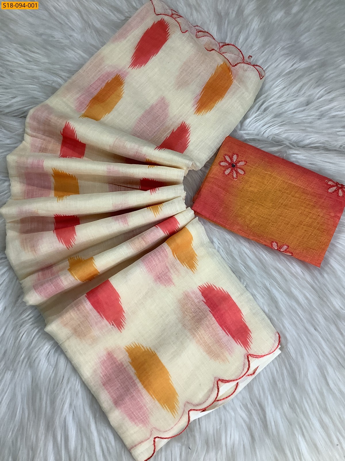 White Fancy linen digital printed sarees 