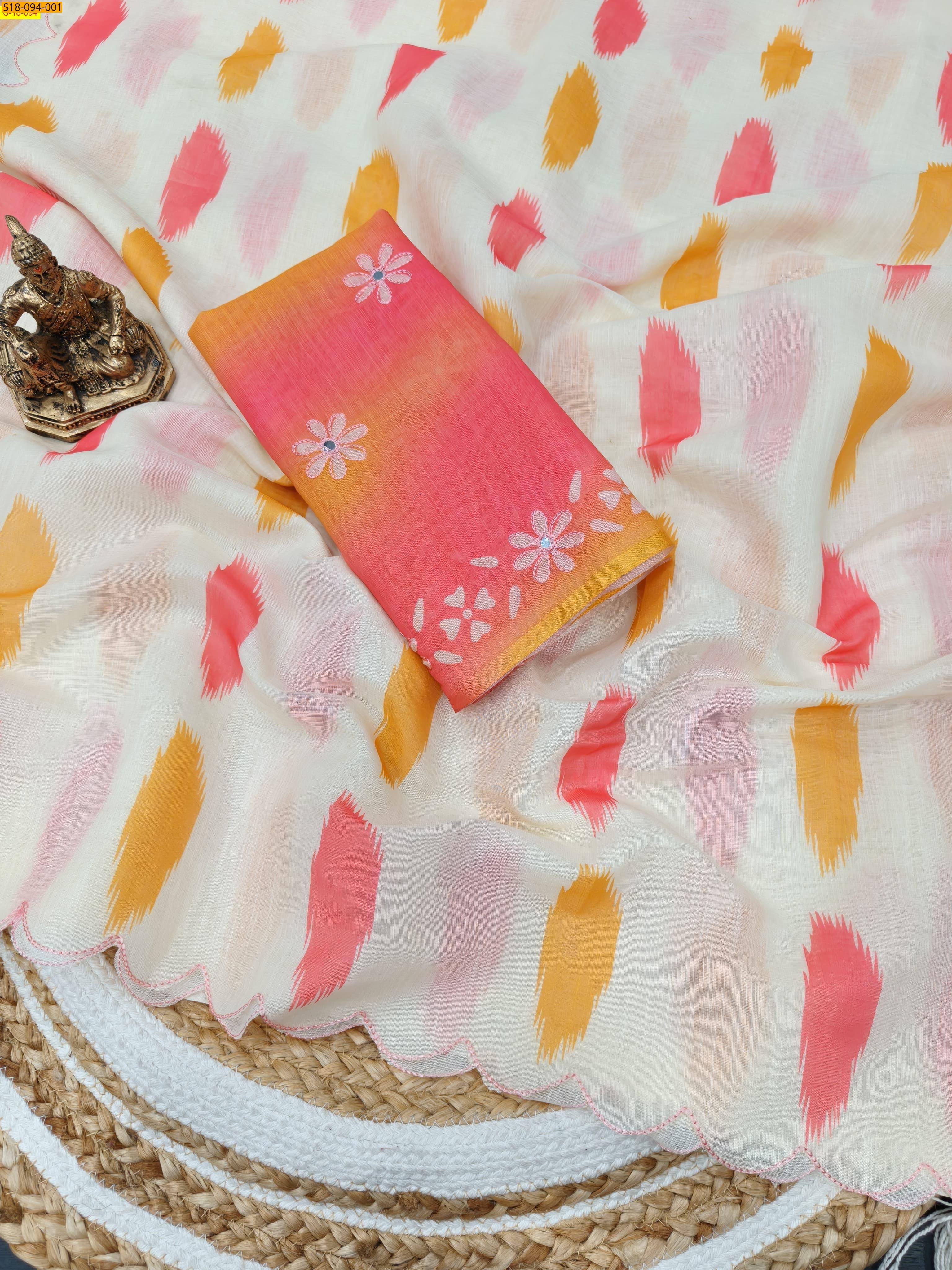 White Soft linen saree