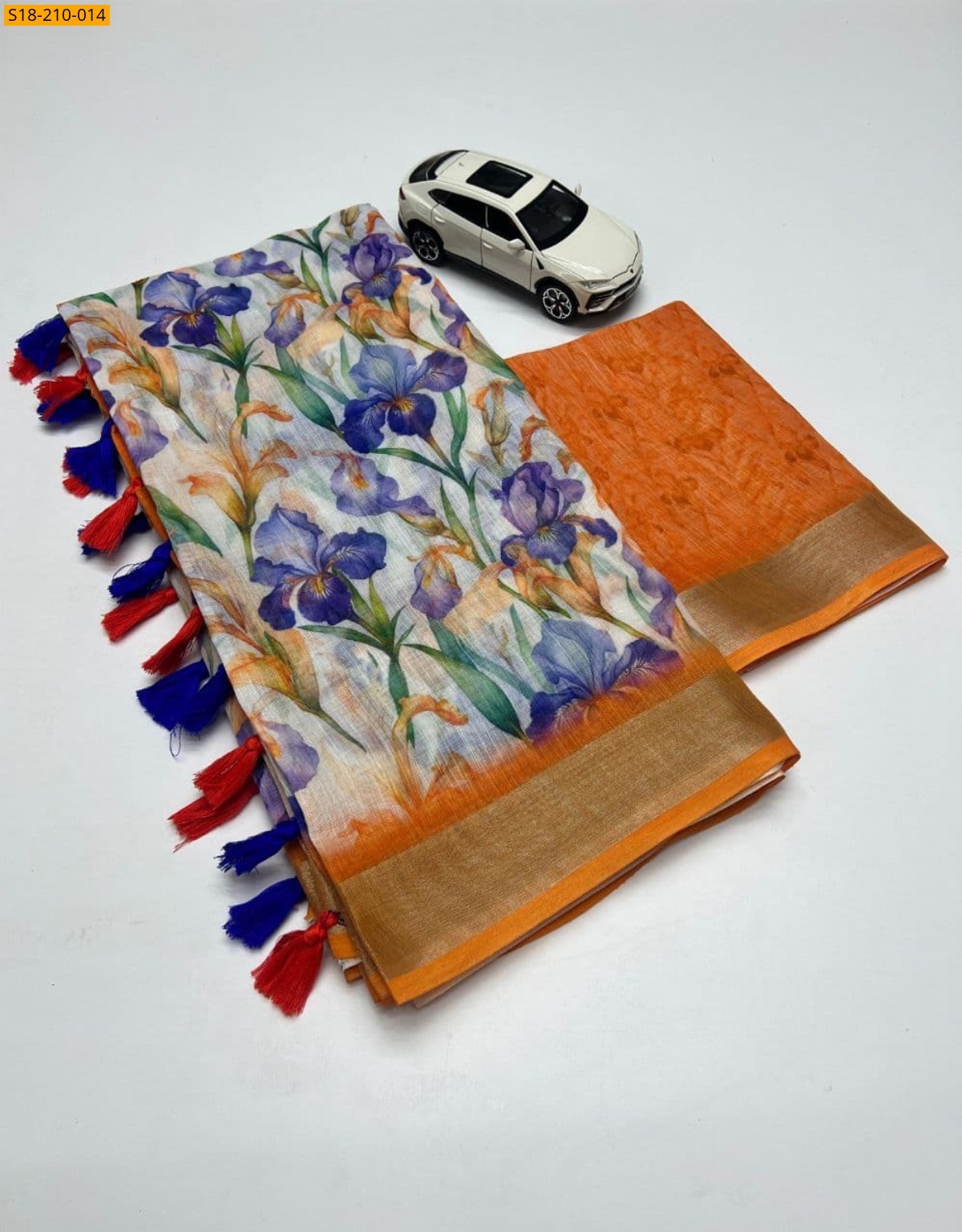 Orange Fancy linen sarees