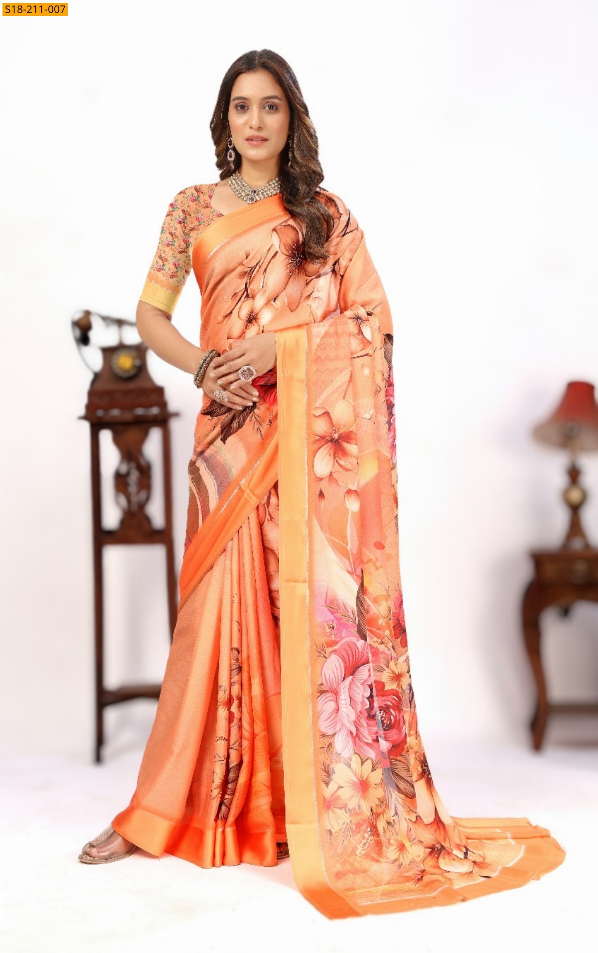 Orange Fancy soft silk sarees
