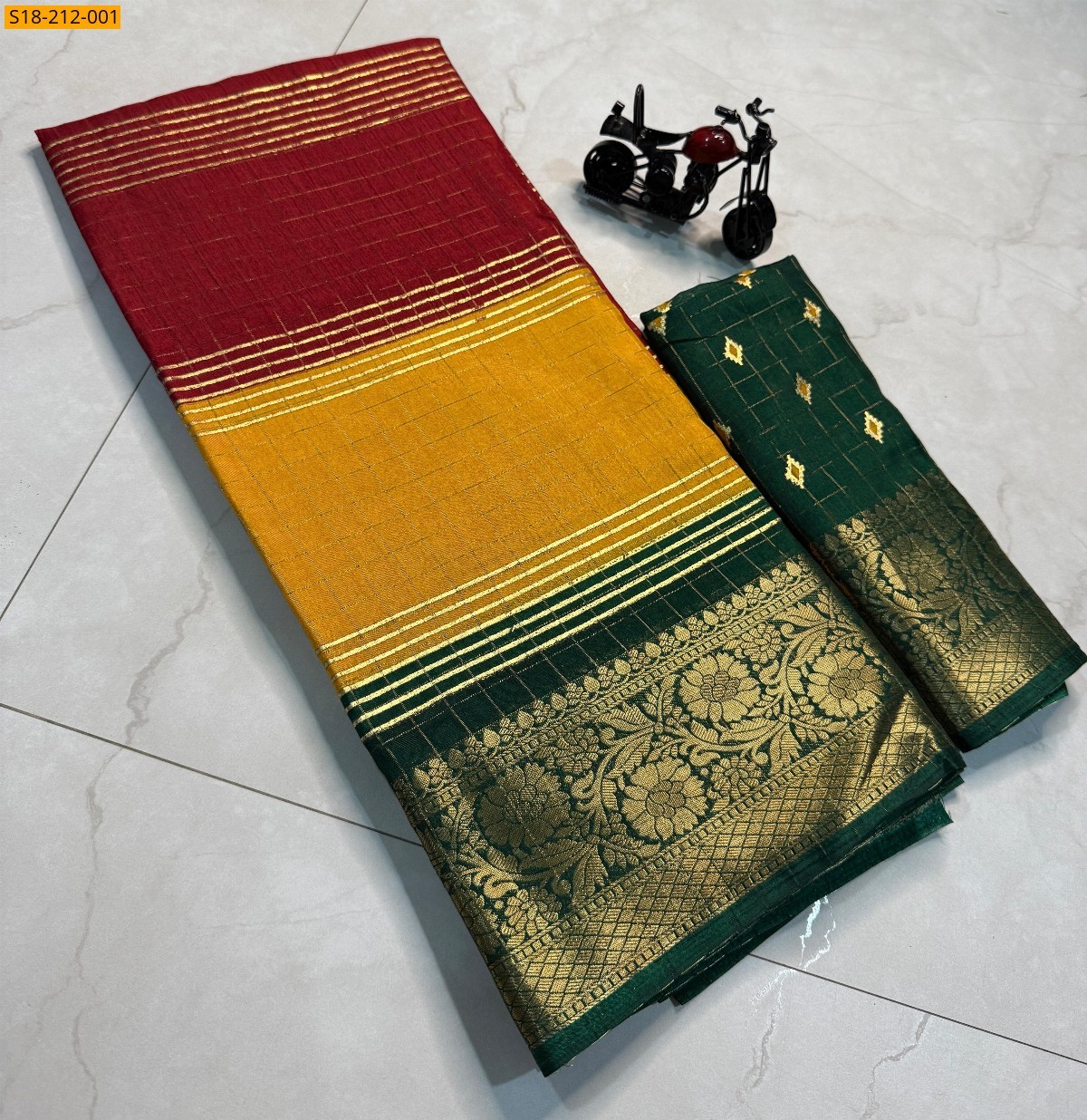 Red & yellow Fancy dola silk sarees