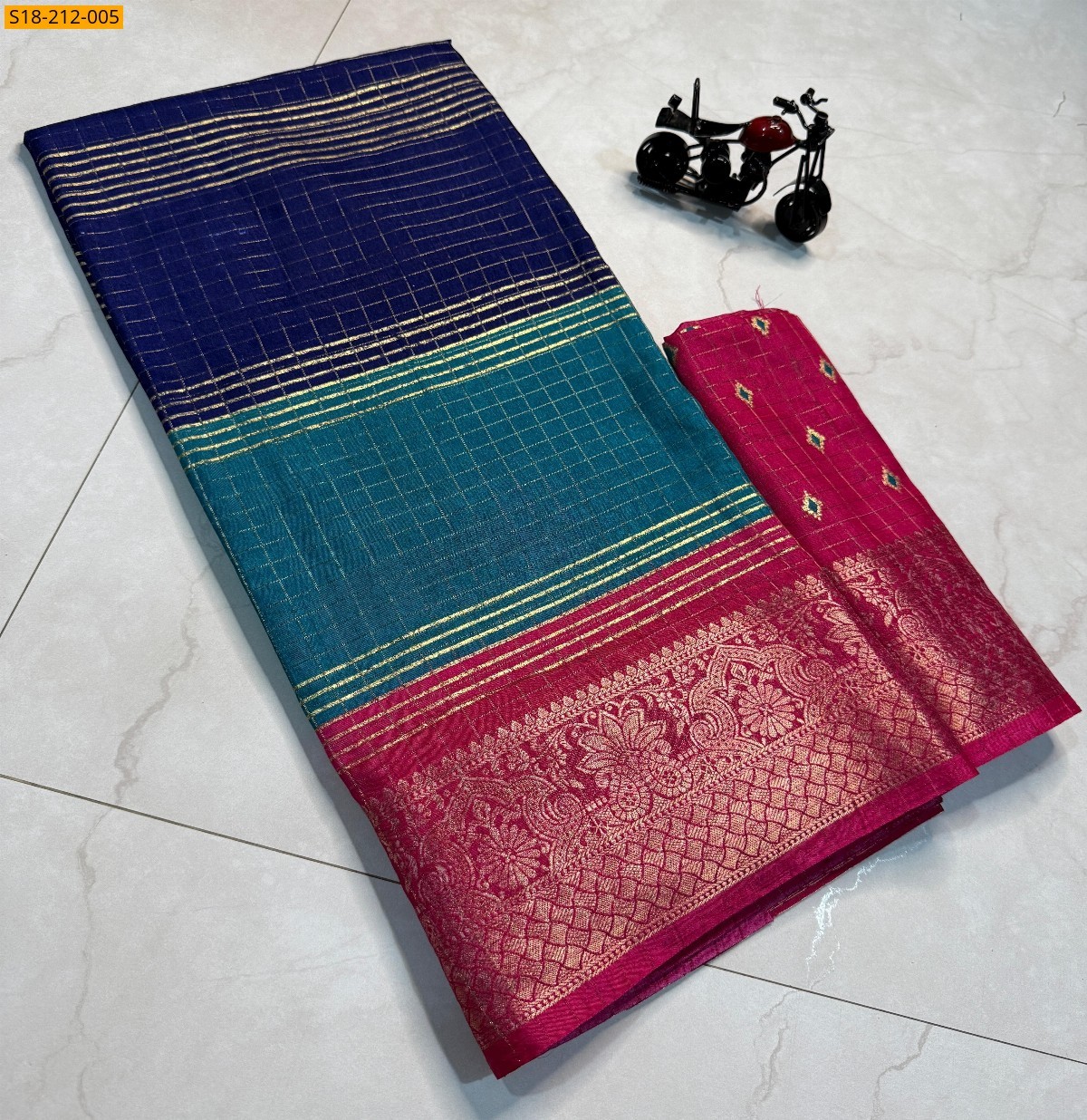 Navy Blue & sky Blue Fancy dola silk sarees