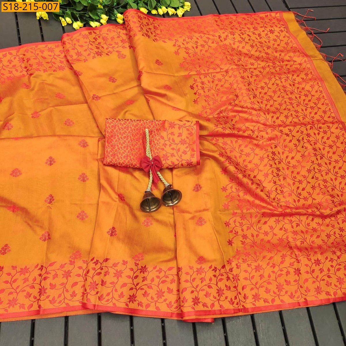 Orange Khadi Raw Silk sarees 
