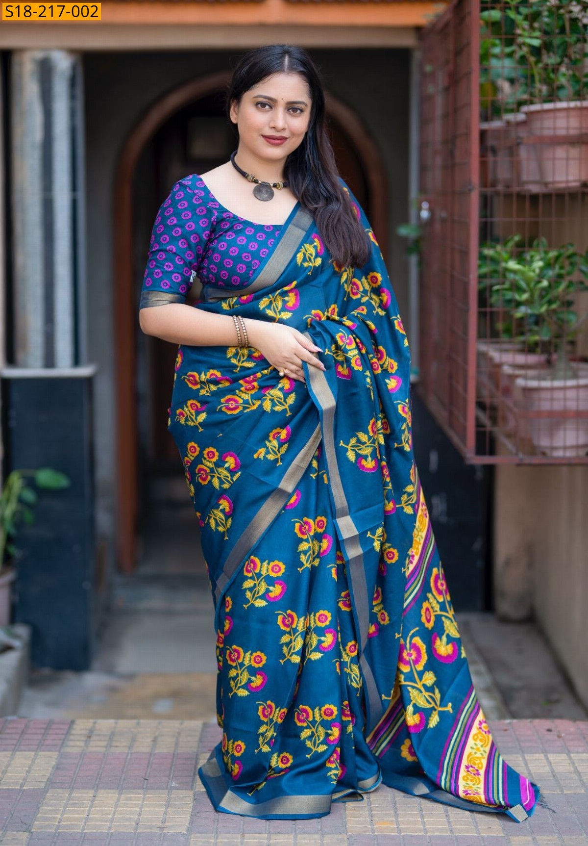 Blue Fancy soft crape silk saree