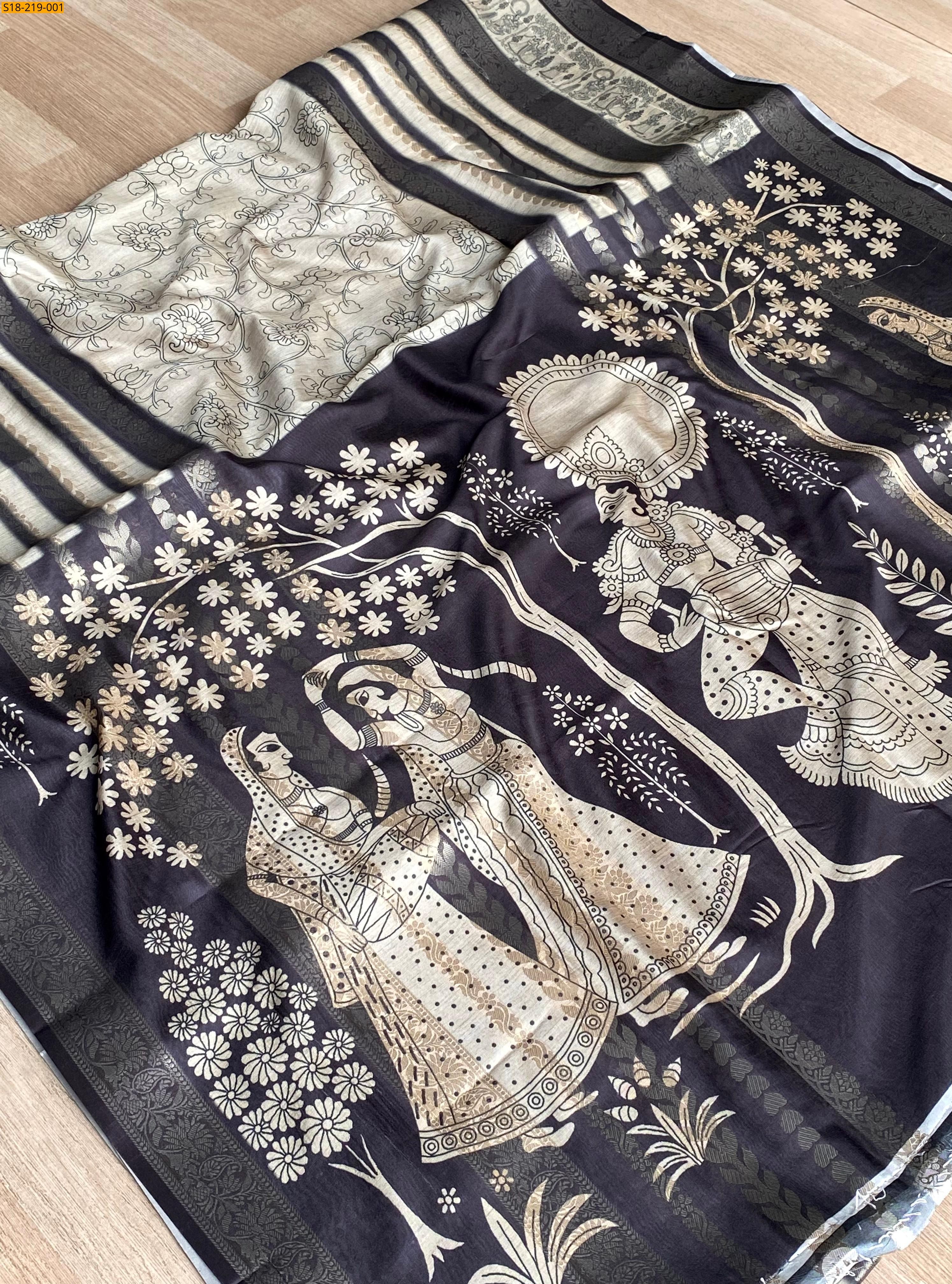 Black Premium dola pen kalamkari sarees