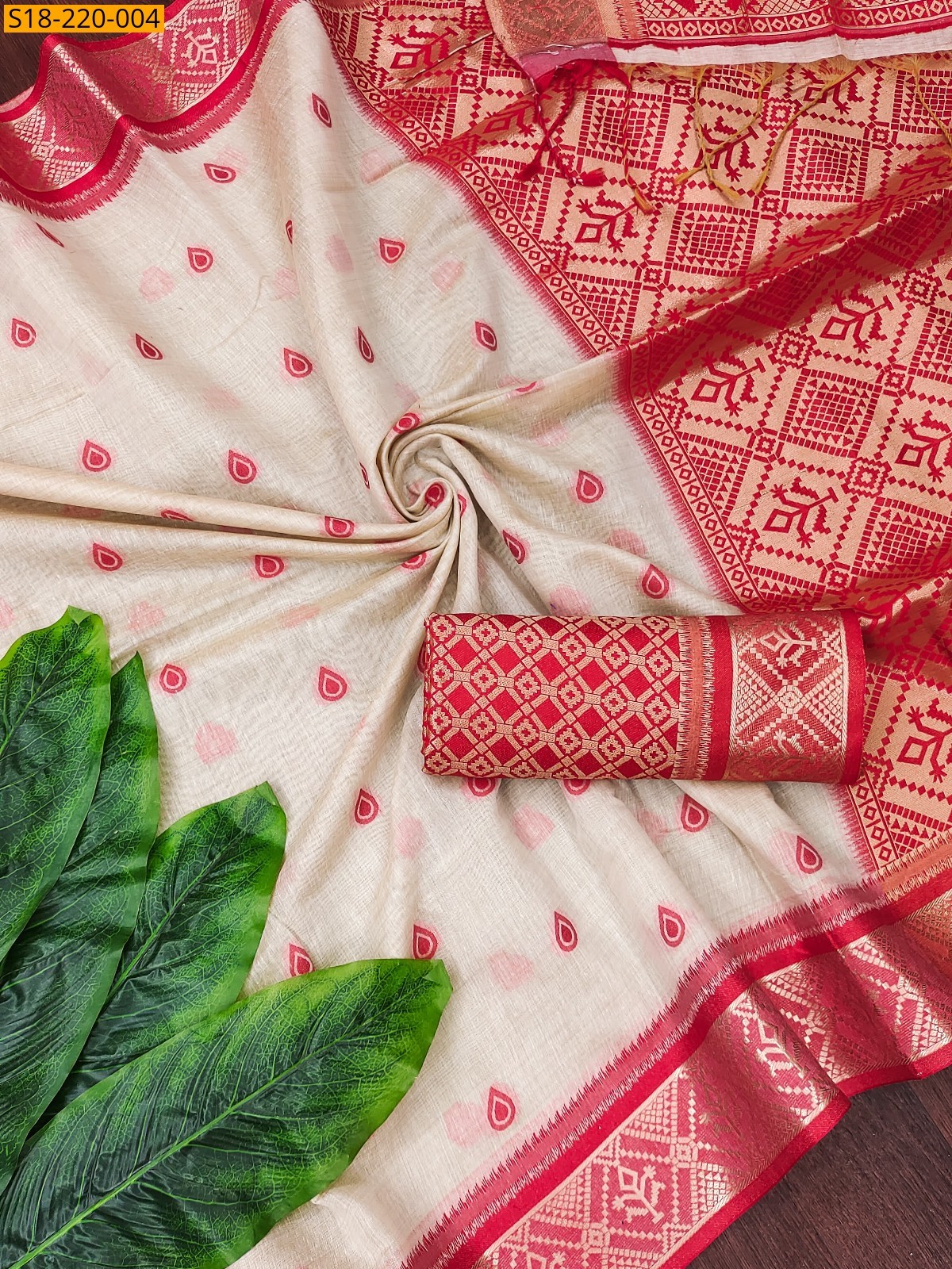 Peach Cotton muga soft saree