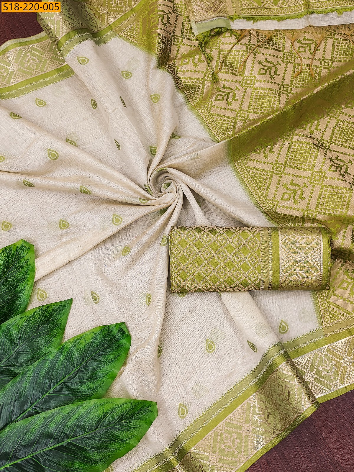 Green Cotton muga soft saree