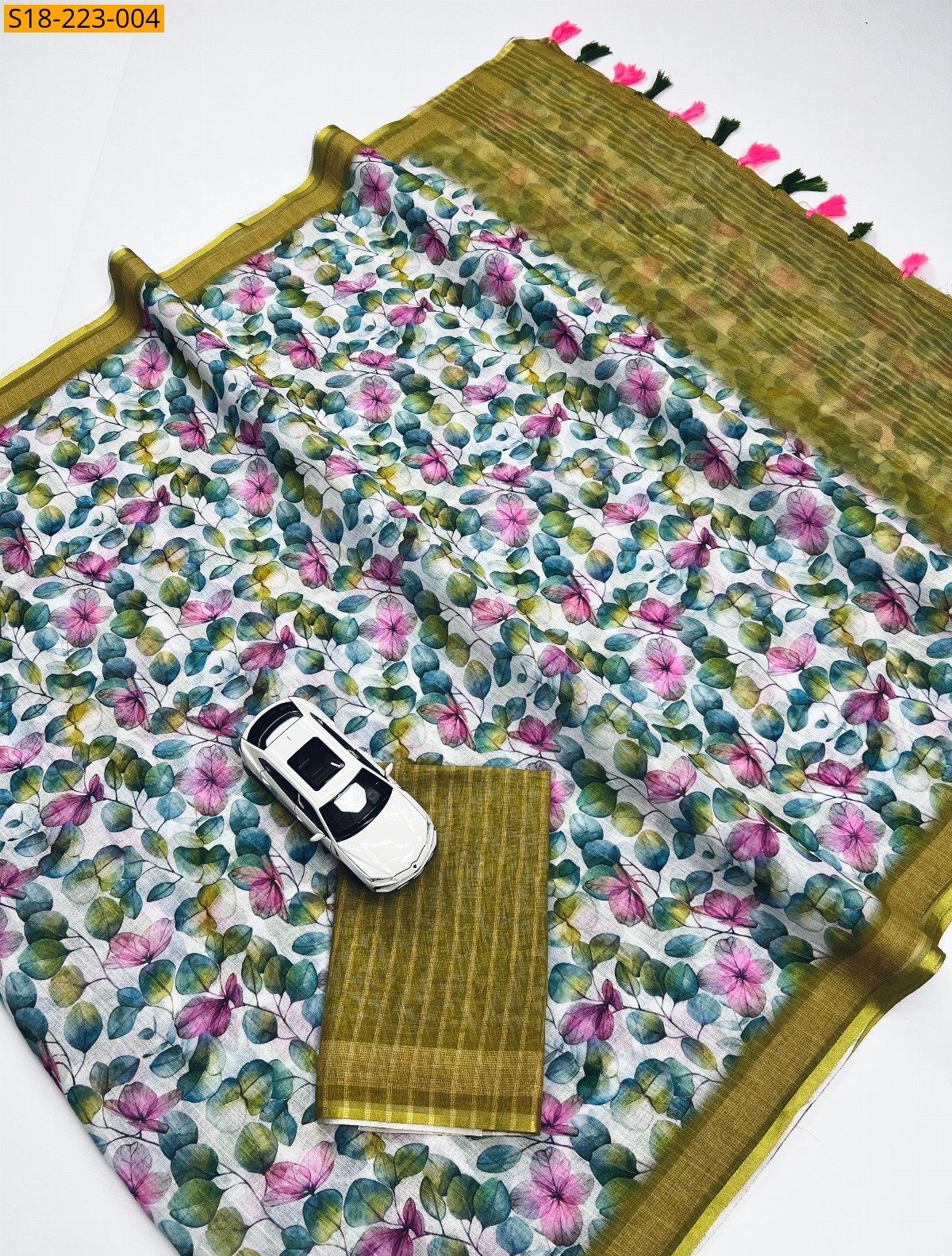 Green Fancy linen  sarees