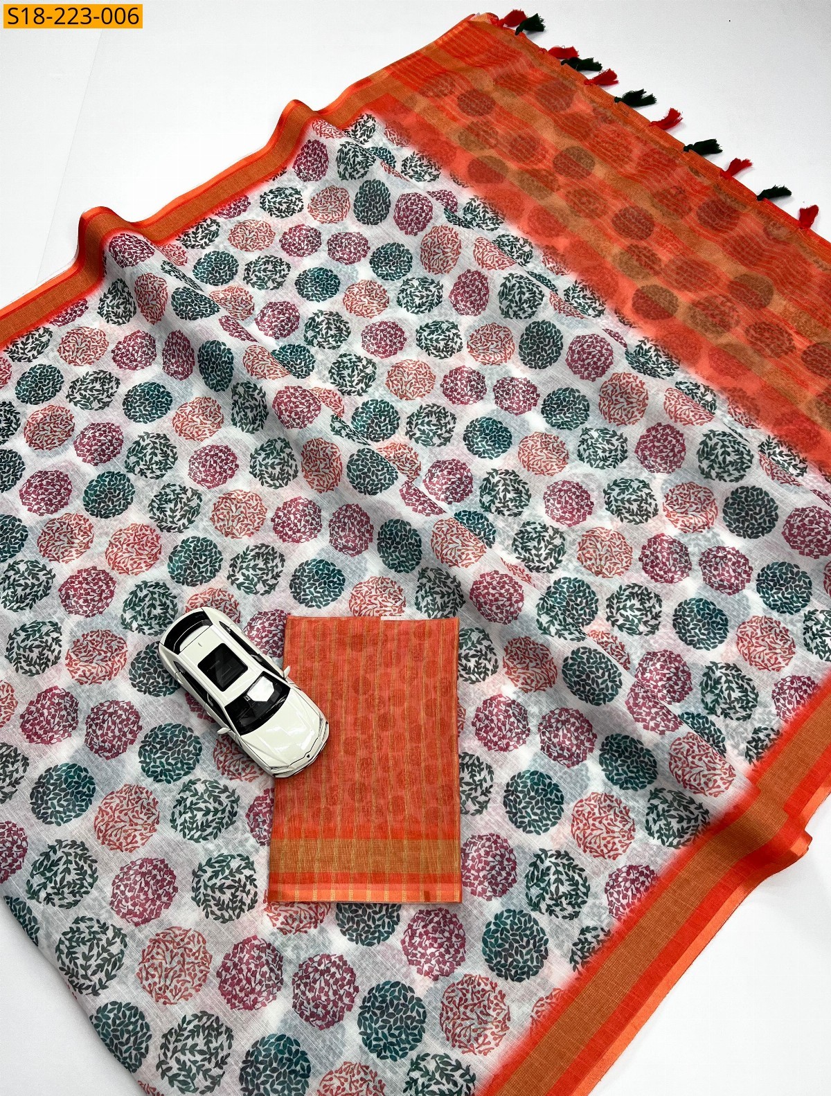 Orange Fancy linen  sarees