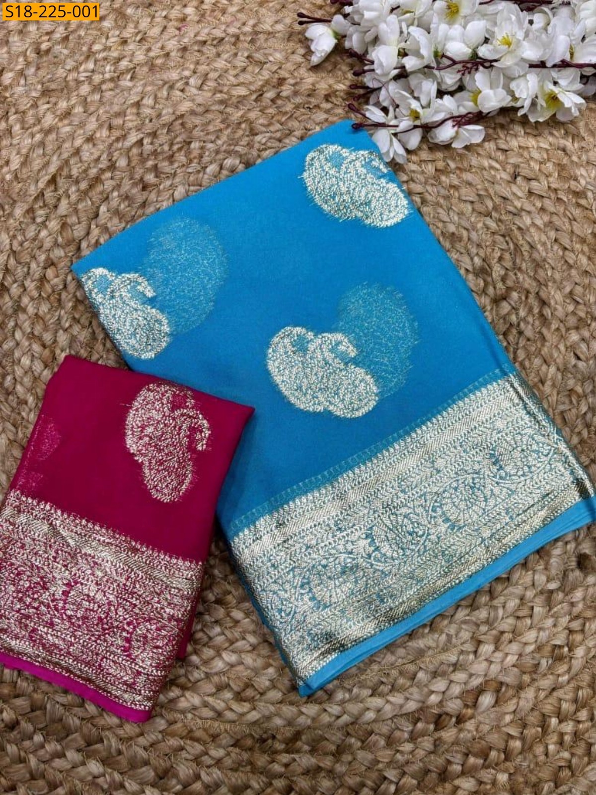 Sky Blue Fancy viscose georgette saree