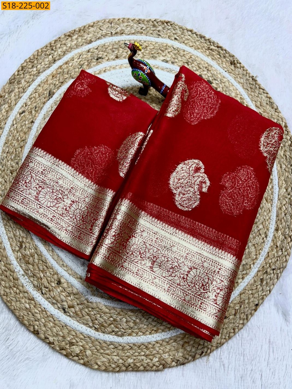 Red Fancy viscose georgette saree