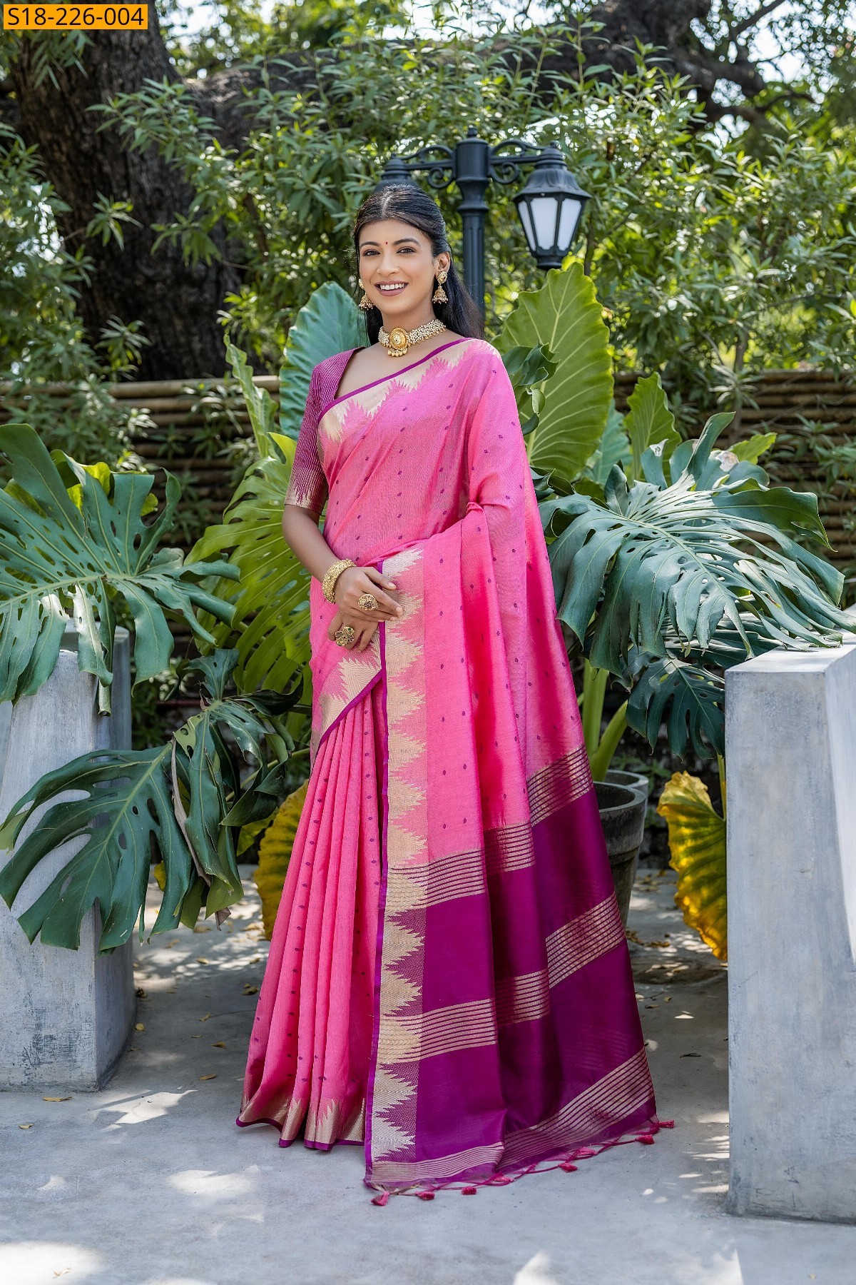 Pink Semi Tussar silk sarees
